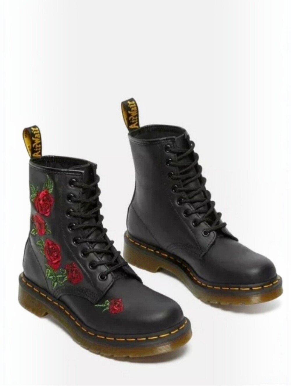 New Dr. Martens 1460 Vonda Black Leather Boots w/Rose Embroidery - Picture 4 of 11